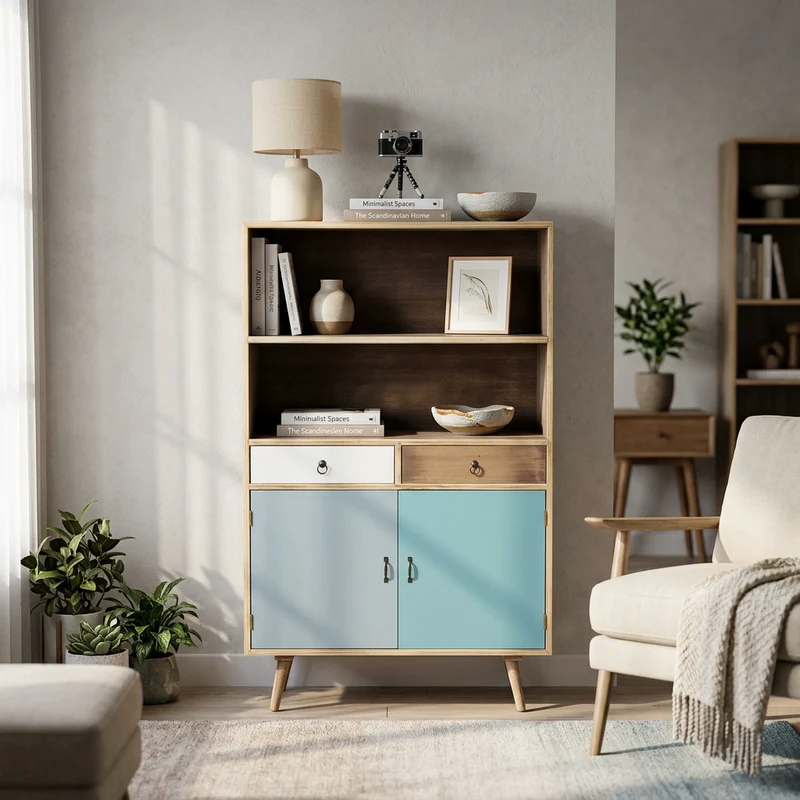 Mobiletto con 2 cassetti e un anta in Legno MDF cm 80x35x140 - THORBURN
