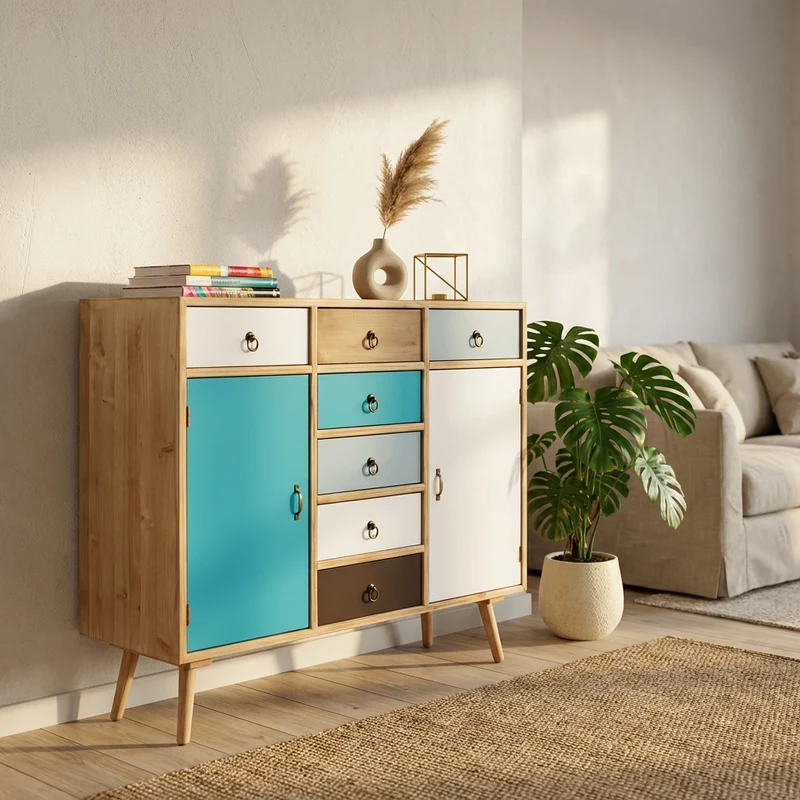 Mobiletto multicolor in Legno MDF cm 100x35x70 - PACE