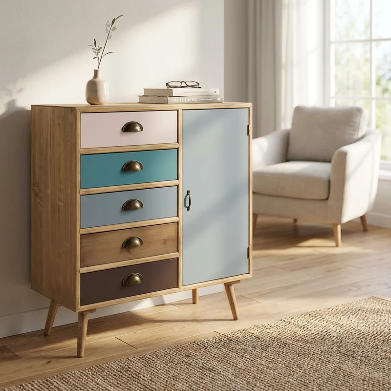 Mobiletto multicolor in Legno MDF cm 80x35x65 - NELSON