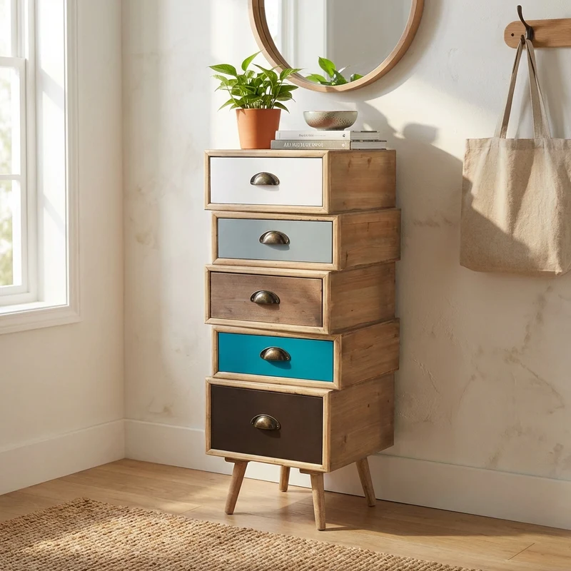 Cassettiera per soggiorno Industrial in Legno cm 40x36 5x81 - DENNY