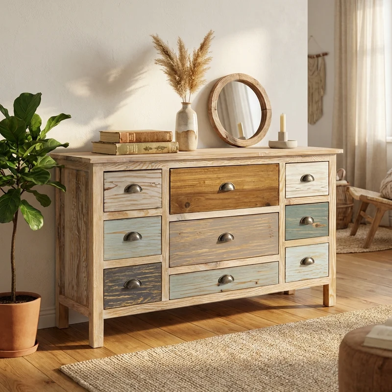 Cassettiera colorata Industrial in Legno cm 130x40x72 - FREDDY