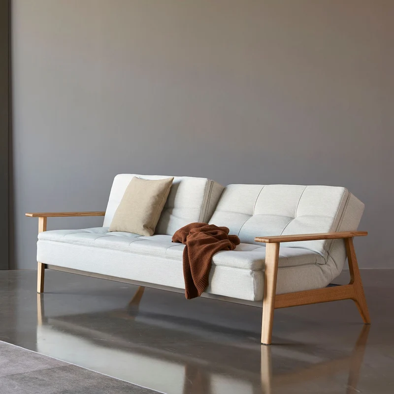 Divano letto comodo con braccioli in legno Dublexo Frej