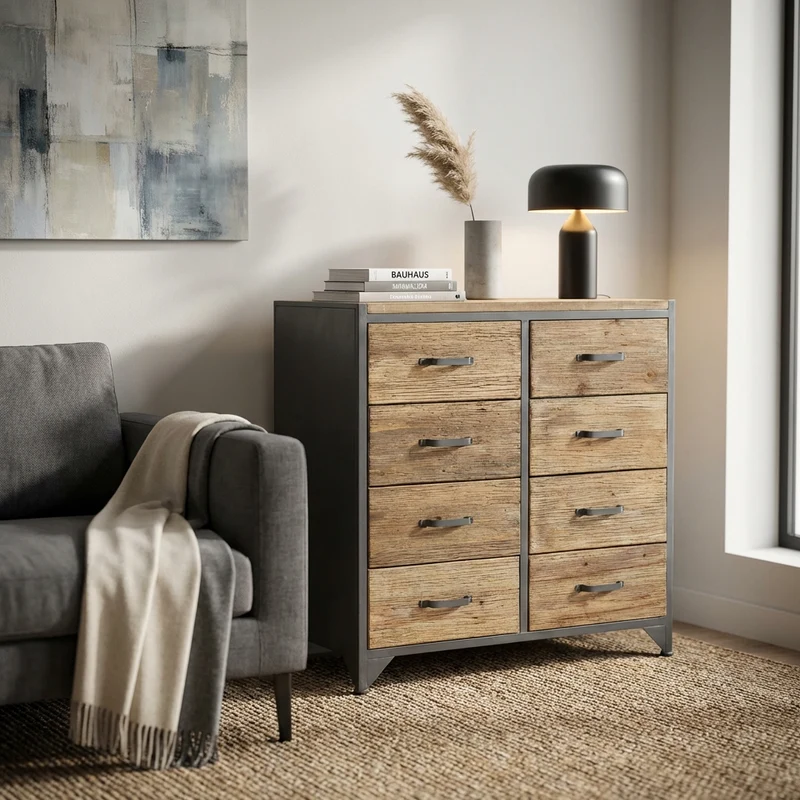 Cassettiera in Legno Metallo cm 81 5x38x82 5 - TRISTAN