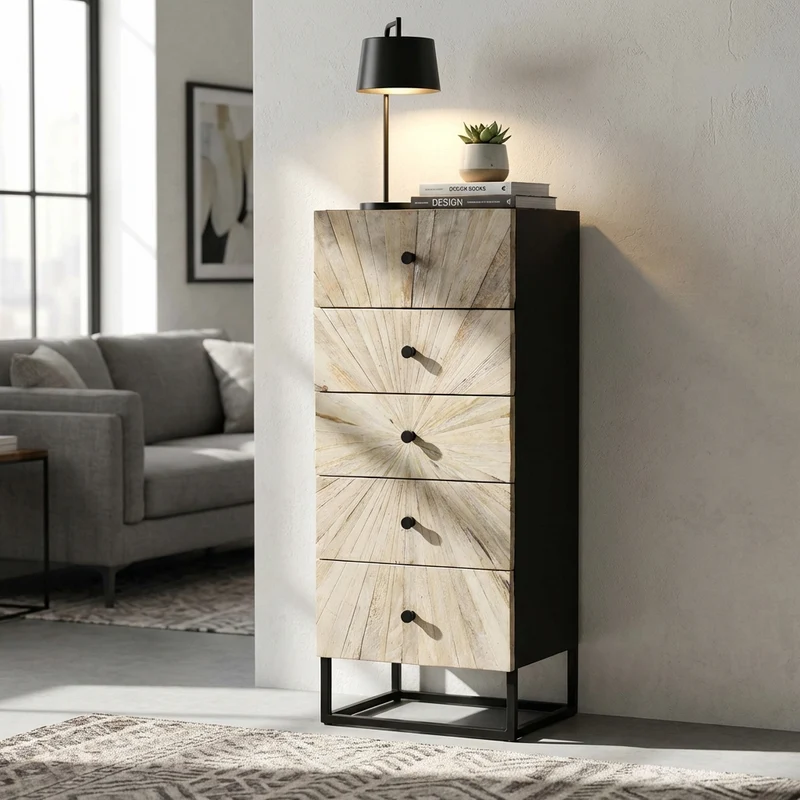 Cassettiera 5 cassetti in Legno Metallo cm 45x35x110 - BAPTIST