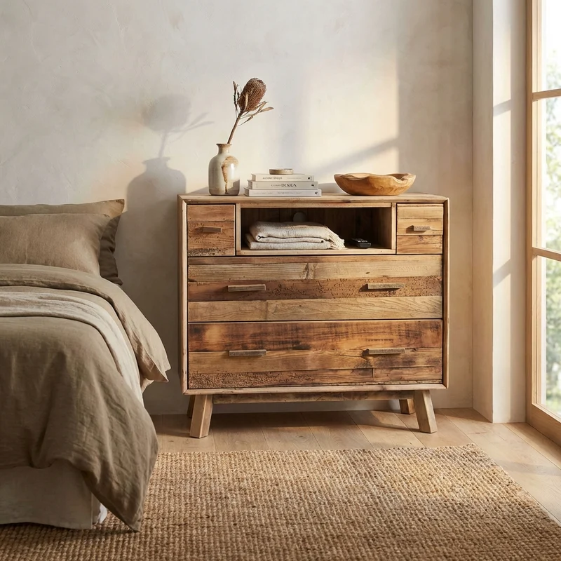 Cassettiera con 4 cassetti in Pino riciclato cm 110x48x92 - PINE