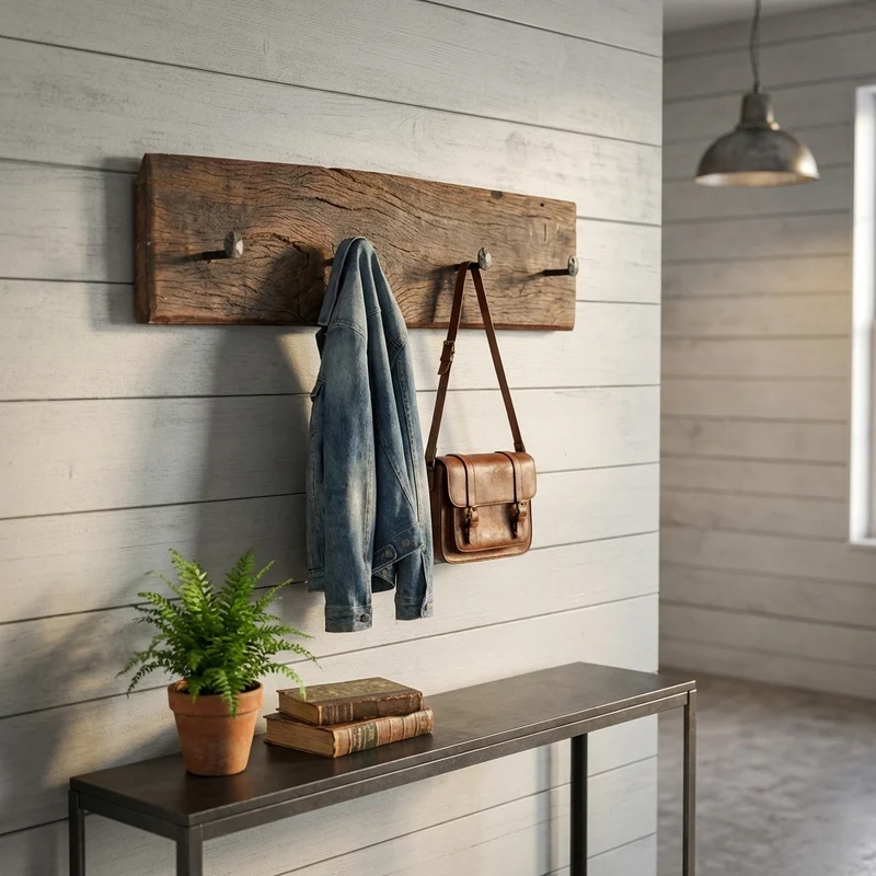 Appendiabiti da parete in legno riciclato stile industriale rustico - ALUVIA