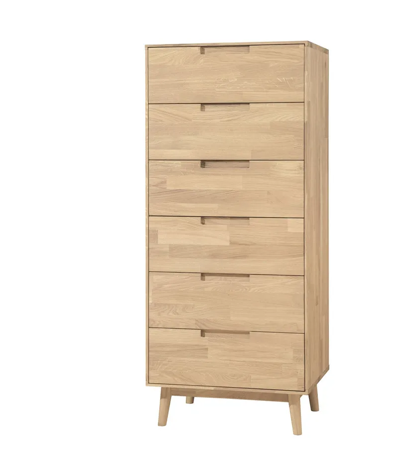 Cómoda alta de madera maciza de roble Escandi 6 | NordicStory