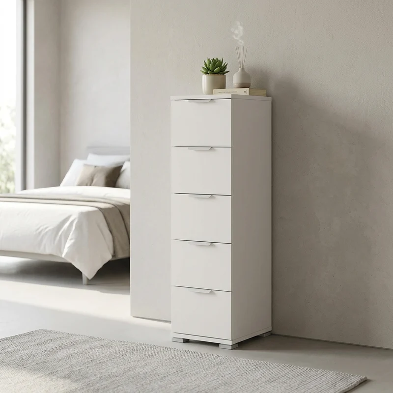 Cassettiera 5 cassetti in Legno Composito cm 27x38x103 - LANCELOT