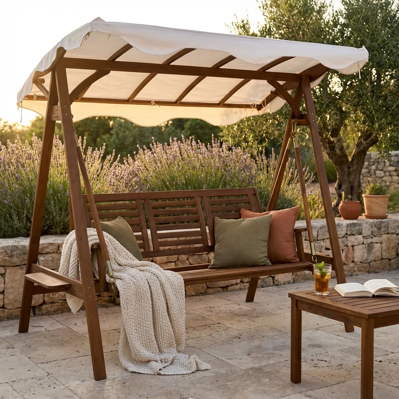 Dondolo da Giardino 3 posti in Legno Acacia cm 206x130x200 - ALADIN