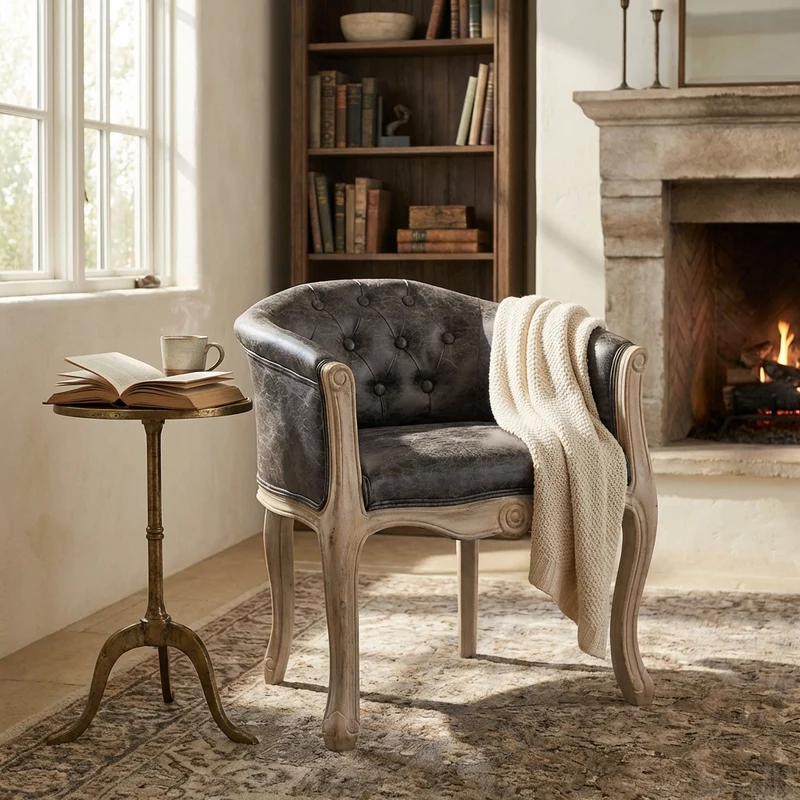 Poltrona vintage in ecopelle in Legno cm 61x61x71 - DUNPHI