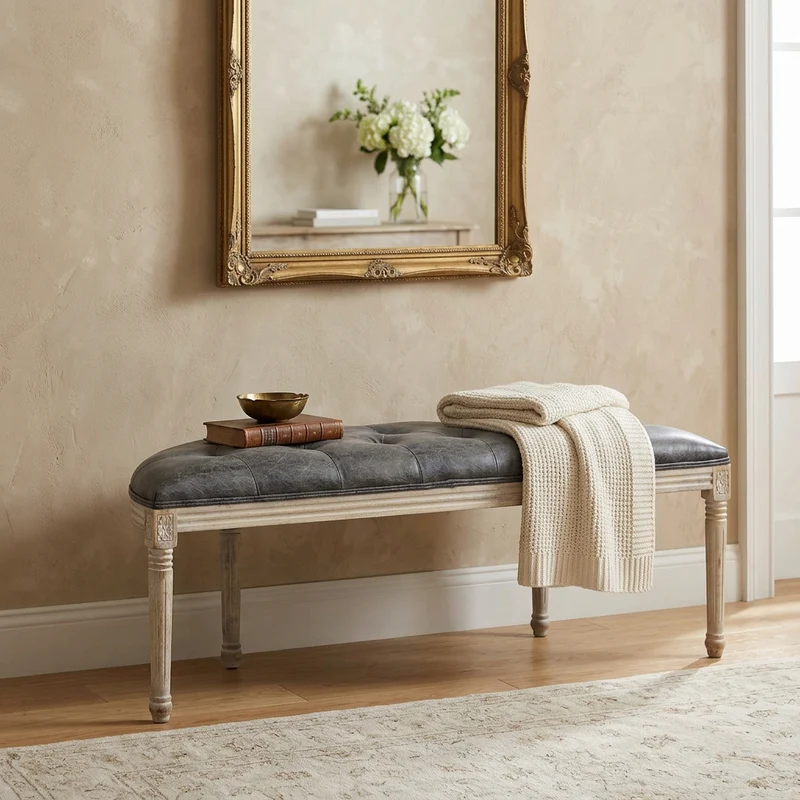 Panca vintage in ecopelle Fondoletto in Legno cm 125x45x48 - LISA