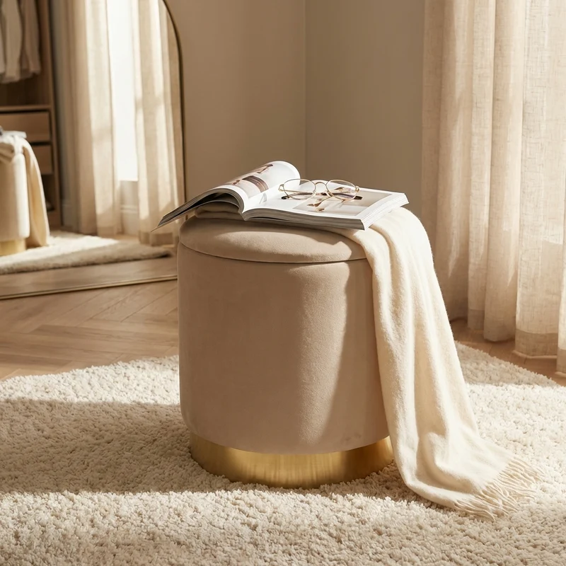 Pouf contenitore rotondo in velluto - OCTAVIA