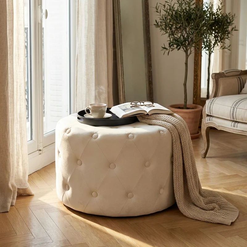 Pouf contenitore rotondo in velluto - PASCAL