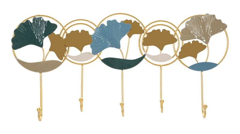 Appendiabiti da parete in metallo dorato con foglie decorative - POLLY