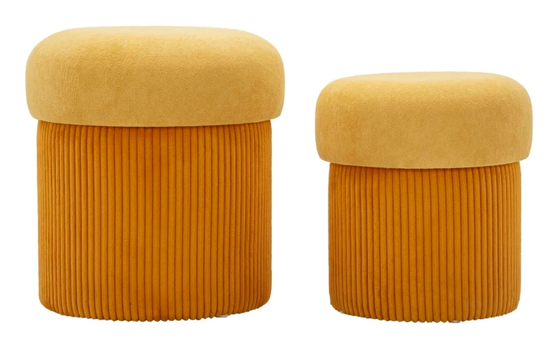 Pouf Rotondi in Velluto con Contenitore Set 2 Pezzi - ASPEN