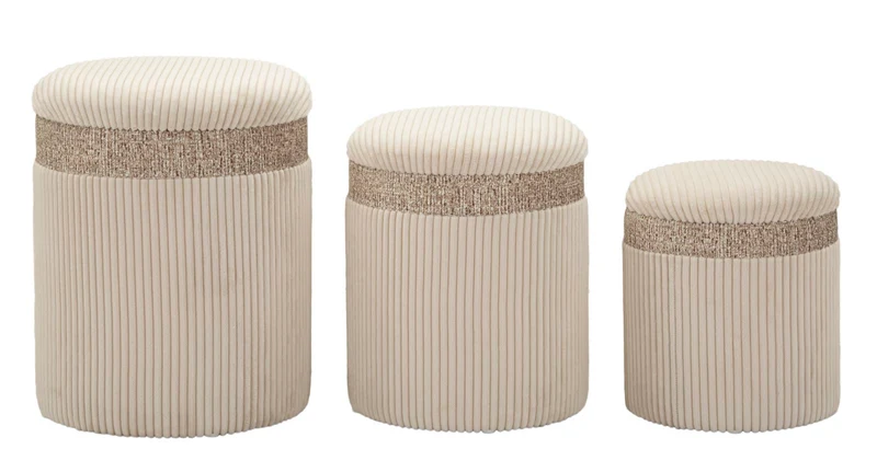 Pouf rotondi con contenitore set 3 pezzi in tessuto - CORTINA
