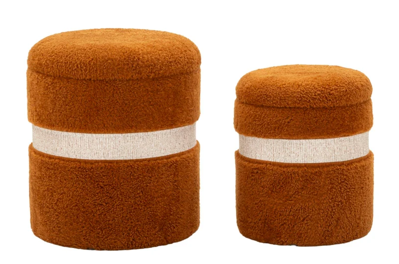Pouf con contenitore in tessuto teddy set 2 pezzi marrone - SAINT-MORITZ
