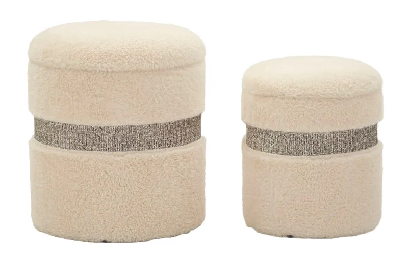 Pouf con contenitore rotondo velluto glitter set 2 pezzi - SAINT-MORITZ
