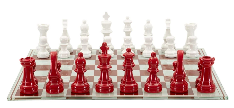 Set scacchiera in legno rosso e bianco 61x61x14 cm - SCACCHIERA