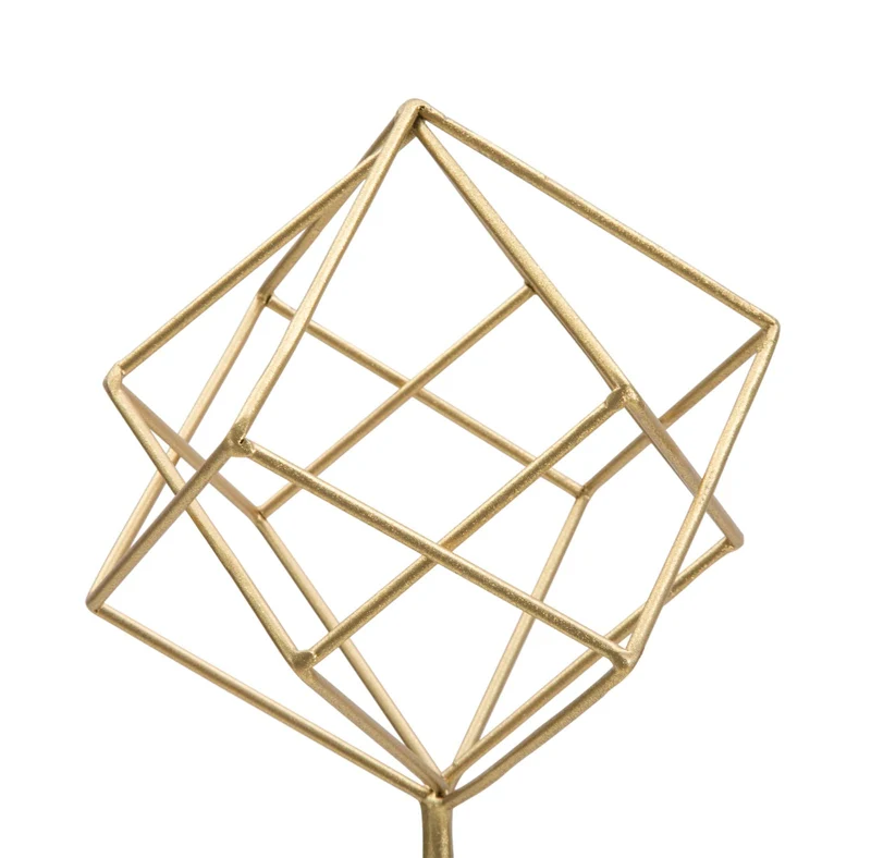 Scultura geometrica in metallo dorato con base in marmo 52 cm - CUBIX
