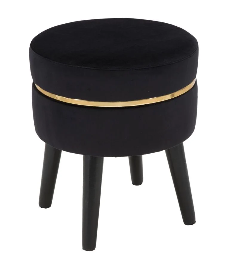 Sgabello in legno e velluto nero con fascia dorata stile vintage - PARIS NERO