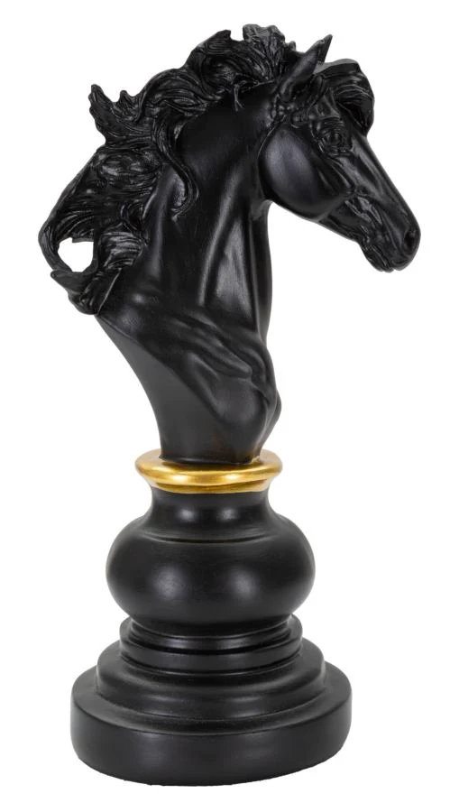 Cavallo degli scacchi decorativo nero e oro 27 cm - CHESS