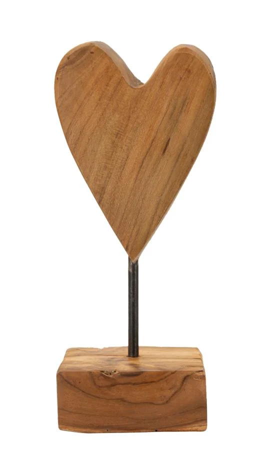 Scultura cuore in legno di teak riciclato 10x10x25 cm - SCULTURA CUORE