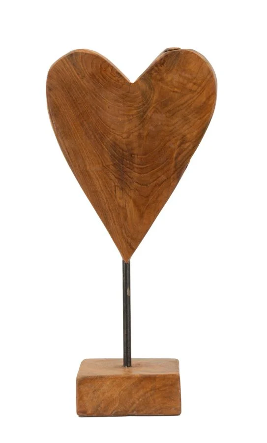 Scultura cuore in legno di teak riciclato 15x10x35 cm - SCULTURA CUORE