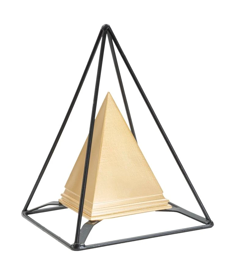 Decorazione Doppia Piramide Dorata con Base in Ferro 15x15x21 cm - PYRAMIX