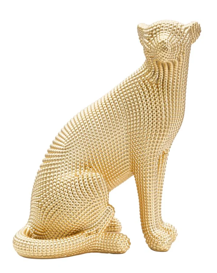 Statua Leopardo Seduto Decorativa Effetto Oro 23x15x29 cm - LEOROS