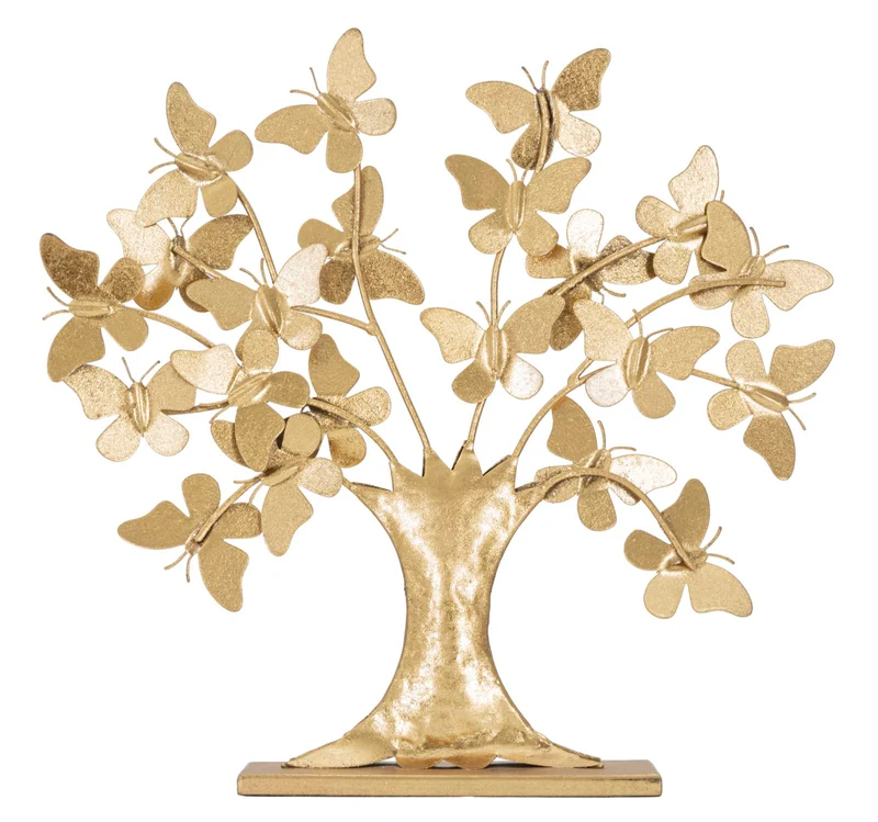 Albero della vita decorativo in metallo con farfalle dorato - FARFLIA