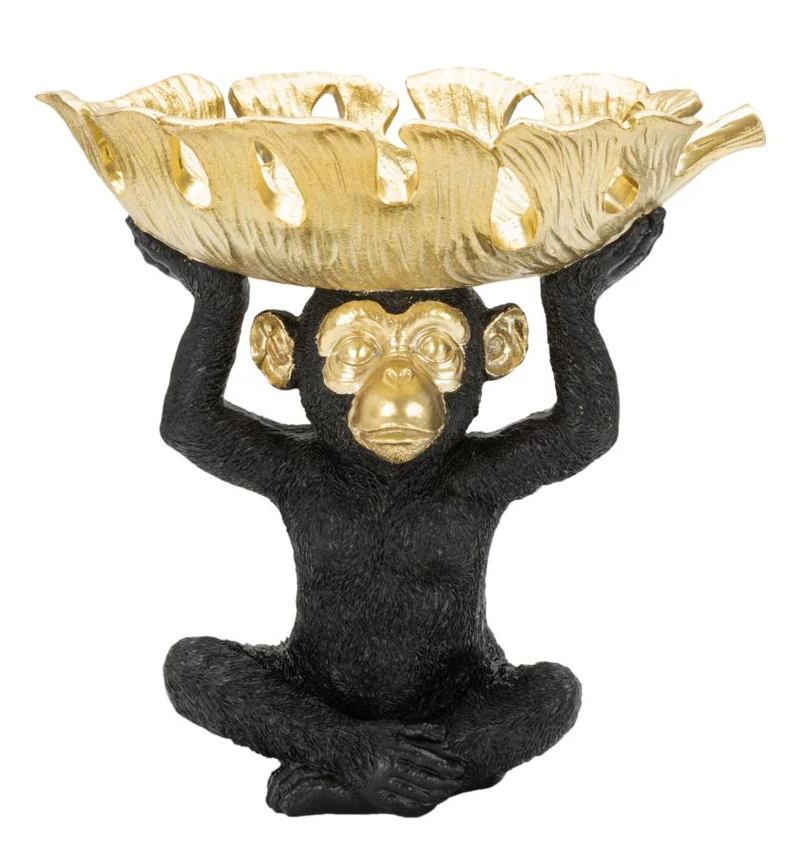 Statuetta Scimmia Decorativa con Foglia Porta Oggetti 25cm - SCIMMIAX