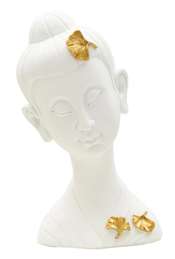 Testa di Buddha decorativa con foglie dorate 35 cm - BUDDHA
