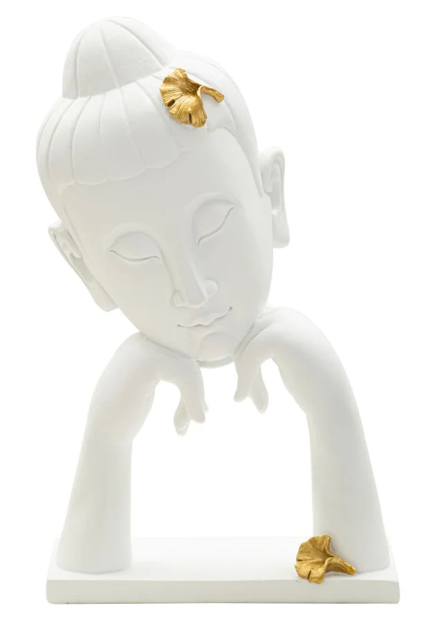 Testa di Buddha decorativa con foglie dorate 36 cm - BUDDHA
