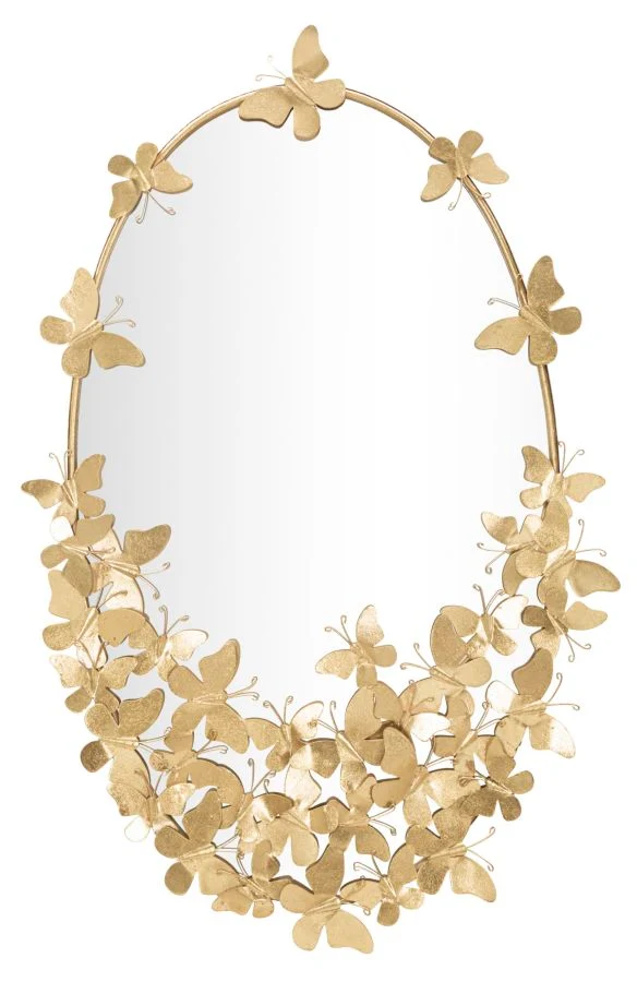 Specchio ovale da parete con cornice dorata e farfalle - GLAM OVALUTTERFLY