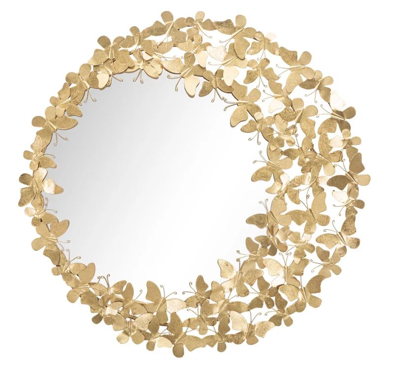 Specchio rotondo da parete con cornice dorata e farfalle - GLAMUTTERFLY WIND