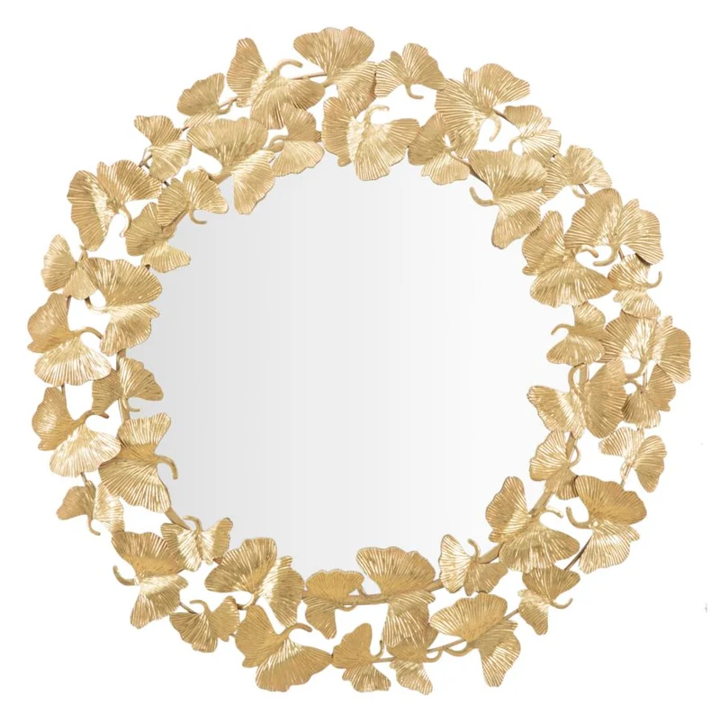 Specchio rotondo da parete in metallo dorato con foglie decorative - FOGLIE ROUND