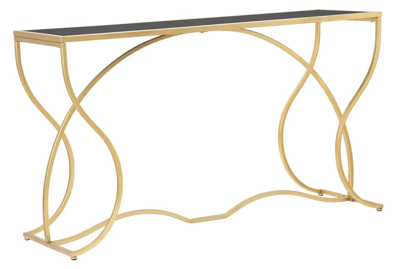 Console in Metallo Dorato con Ripiano in Vetro Temprato Nero 130cm - SUNSHINE