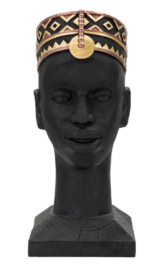 Statua Testa Uomo con Copricapo Africano Effetto Ebano 25x25x56 - MASAL