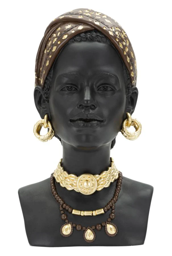 Statua testa donna africana con copricapo e gioielli tribali - TRIBALEX