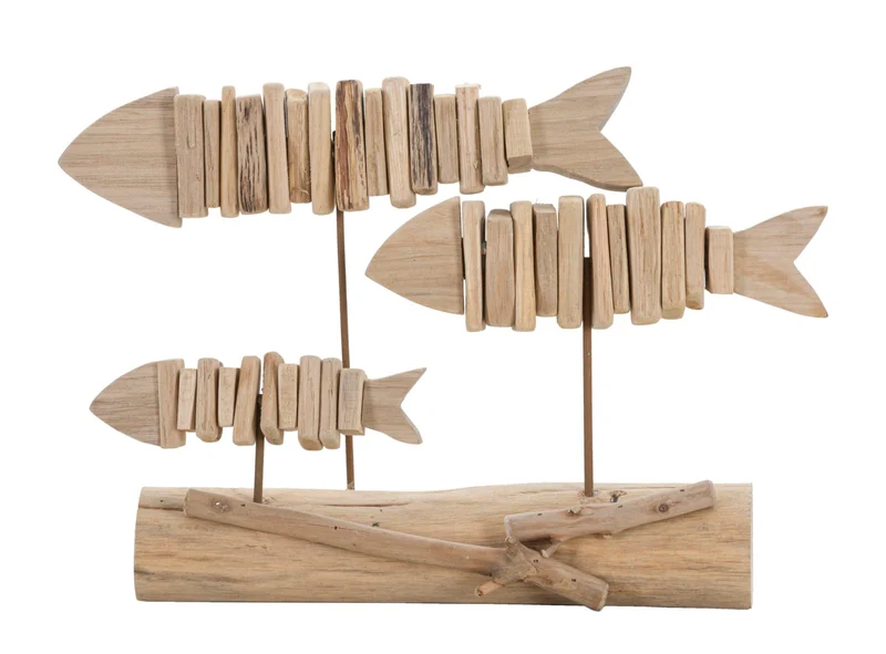 Scultura Decorativa Pesci in Legno a Tasselli 37x10x24 cm - TRIS FISH