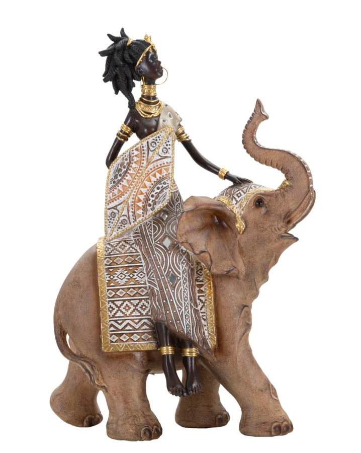 Statuetta Decorativa Donna Tribale Seduta su Elefante - ELEPHAS