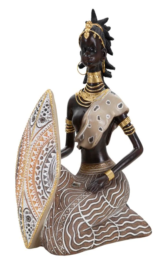 Statuetta Decorativa Indigena Seduta con Scudo in Resina - SHIELDOS