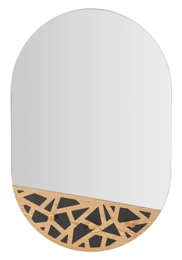 Specchio da Parete con Ganci Appendiabiti e Decori Geometrici in Legno - TERRY