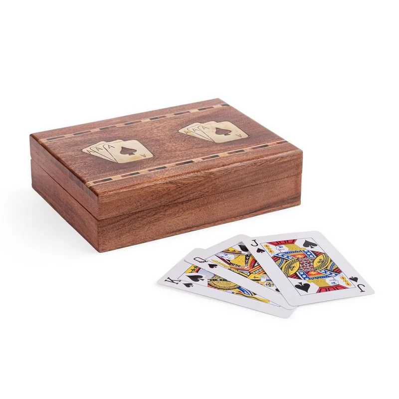 Scatola Portacarte in Legno di Acacia con Due Mazzi da Gioco - CARTE
