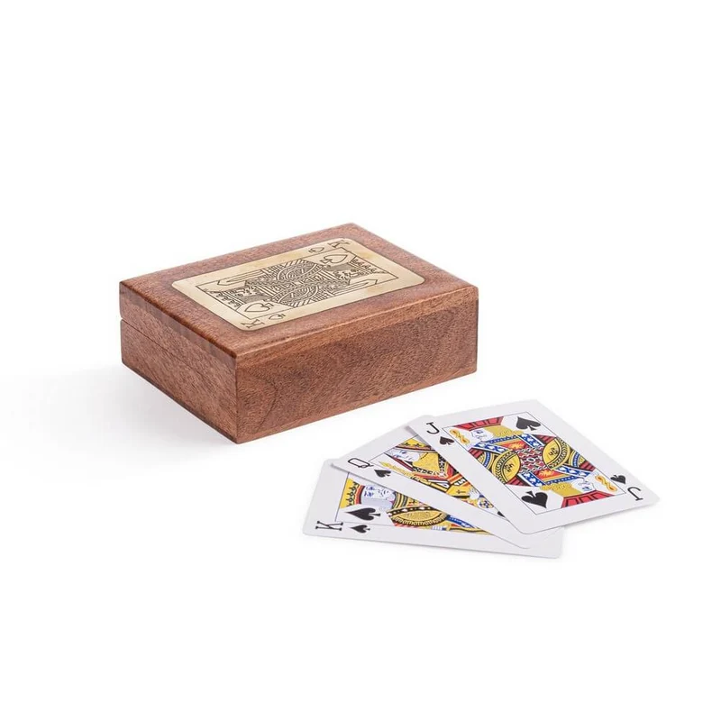 Scatola Decorativa in Legno di Acacia con Carte da Gioco 10,8x8,5 - CARTE