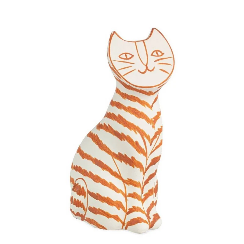 Statuetta Decorativa Gatto in Ceramica con Strisce Arancio - GATTO