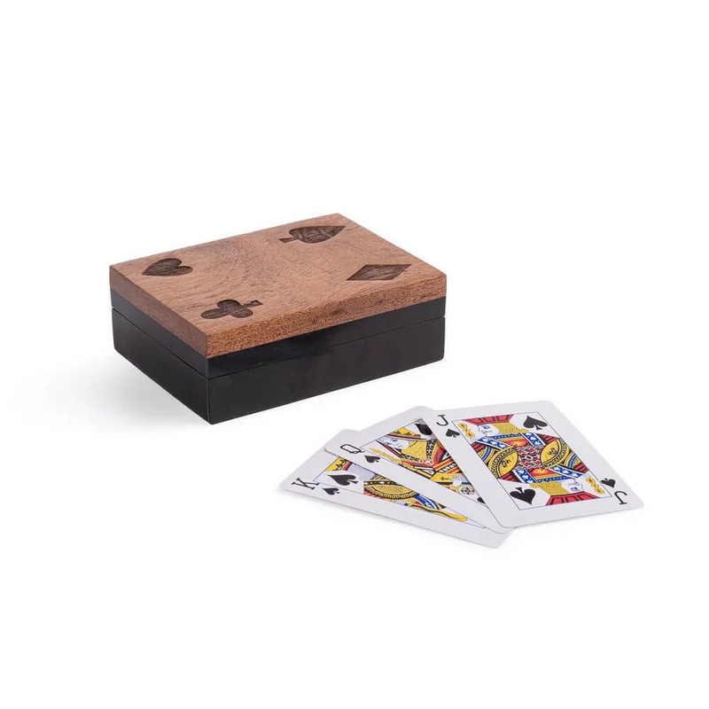 Scatola Decorativa in Legno di Acacia con Carte da Gioco 12x8,5 - CARTE