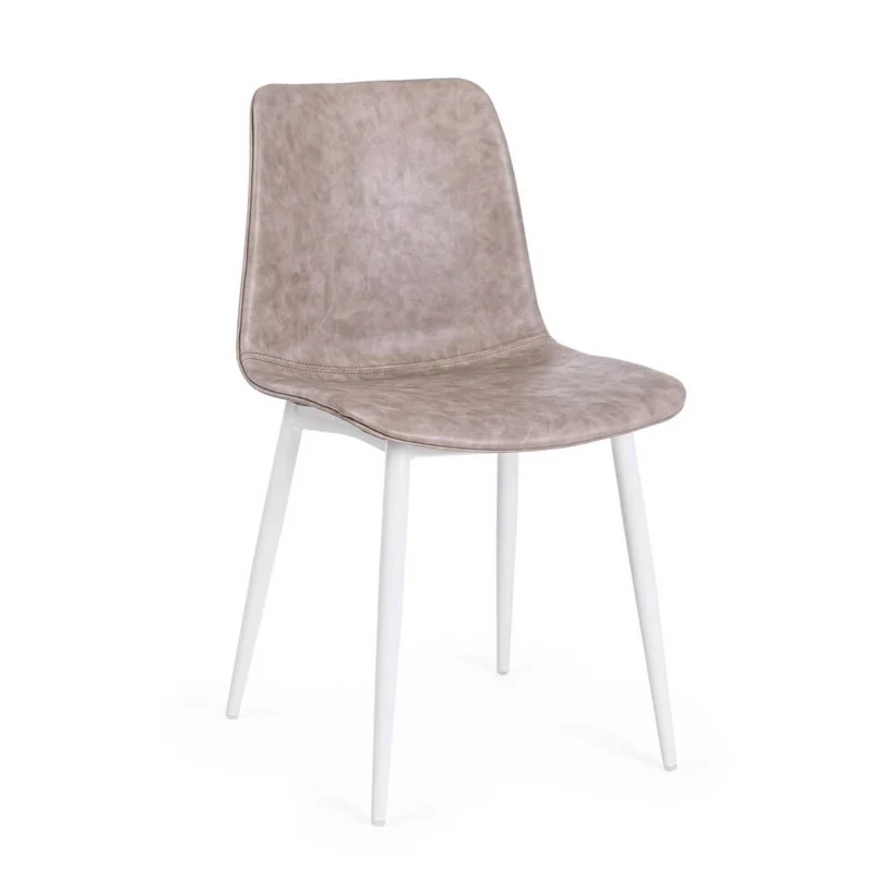 Set di 2 Sedie da Pranzo in Similpelle con Gambe in Acciaio Beige - NATALIA