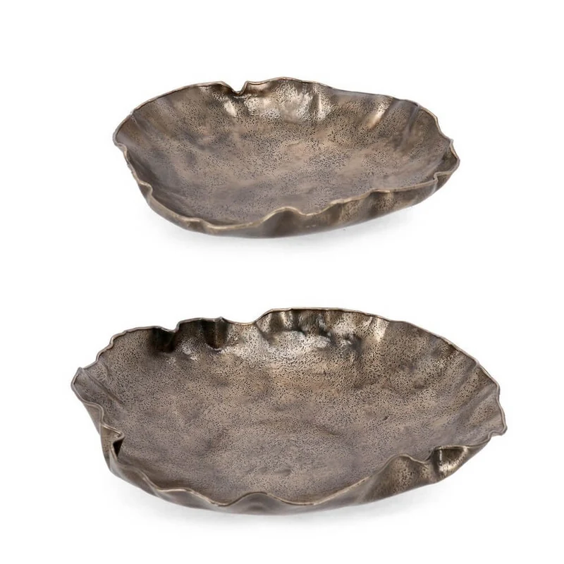 Set di 2 vassoi decorativi in alluminio lavorato artigianalmente dorato - SOLAIR